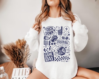 Vintage Football Tshirt, Comfort Colors® Touchdown Season Shirt, Game Day Tee, Football Doodle Sweatshirt, Soccer Game Day, Footballer Tee