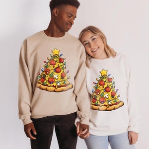 Pizza Christmas Tree Sweatshirt, Funny Holiday Hoodie, Matching Couple Outfit, Xmas Food Lover Pullover