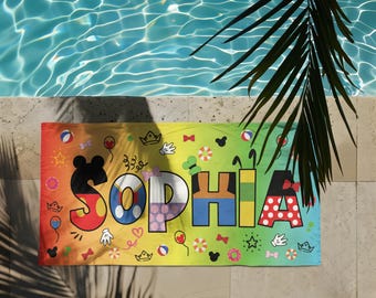 Custom Towel, Personalized Name Towels, Cartoon Towel, Colorful Towel, Summer Trip Towel, Soft Pool Party Towels, Gift for Kids' Birthday