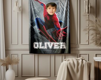 Personalized Superhero Blanket, Custom Photo Blanket for Kids, Hero Fleece Throw, Boys Birthday Gift, Cozy Room Decor, Name Blanket for Boys