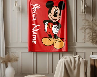 Personalized Mickey Mouse and Friends Blanket, Custom Name Kids Throw Blanket, Cute Character Baby Blanket, Birthday Gift for Boys Girls