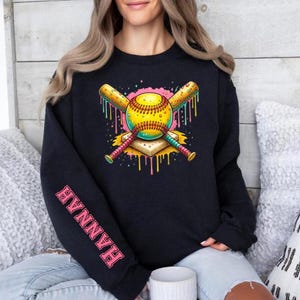 Custom Softball Sweatshirt, Fastpitch Hoodie, Colorful Drip Graphic, Game Day Top, Team Spirit Wear, Softball Mom Gift,Coach Player Fan Gift