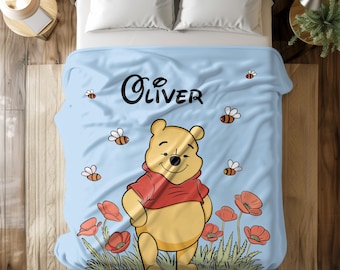 Personalized Soft Bear Blanket, Custom Nursery Blanket, Cartoon Blanket, Personalized Gifts, Birthday Gift for Kids, Cozy Custom Blanket