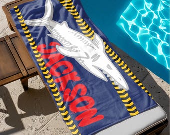 Shark Towel, Surfing Towel, Custom Summer Towel, Adventure Towel, Pool Towel, Bath Towel, Ocean Towel, Sea Towel, Birthday Gift for Surfers