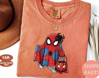 Spider Ghost Comfort Colors® Shirt, Halloween Gift for Women, Spooky Web Ghost Sweatshirt, Cute Pumpkin Graphic, Fall Outfit Gift Unisex Tee