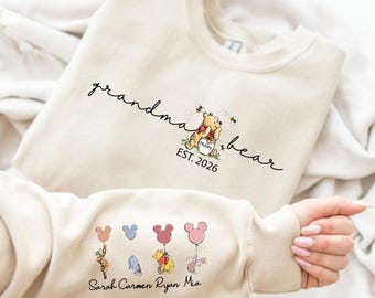 Custom Mothers Day Sweatshirt with Kids Names, Comfort Colors®  Winnie the Pooh, Personalized Sweats, Custom Mama Bear, Mother's Day Gifts