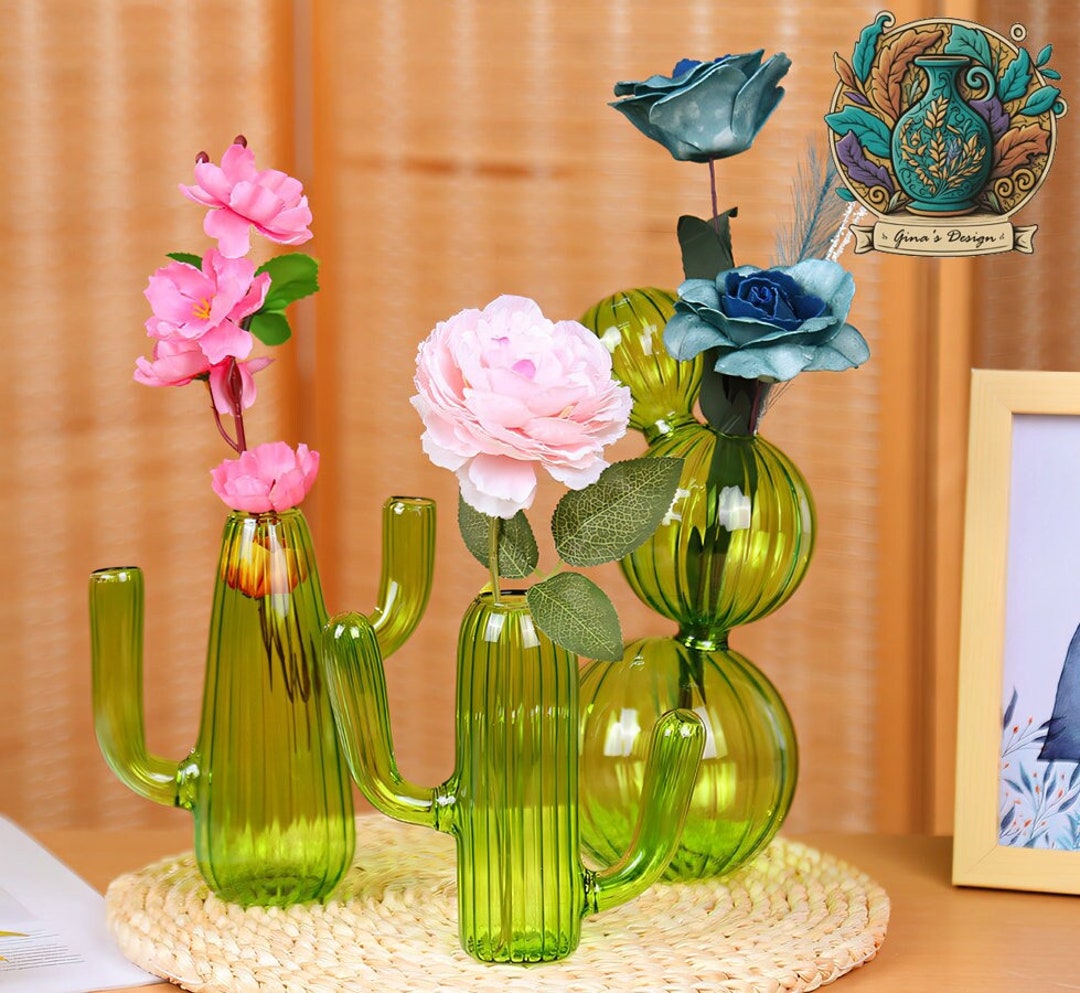 Cactus Vase Cute Cactus Vase Stained Glass Vase Etsy