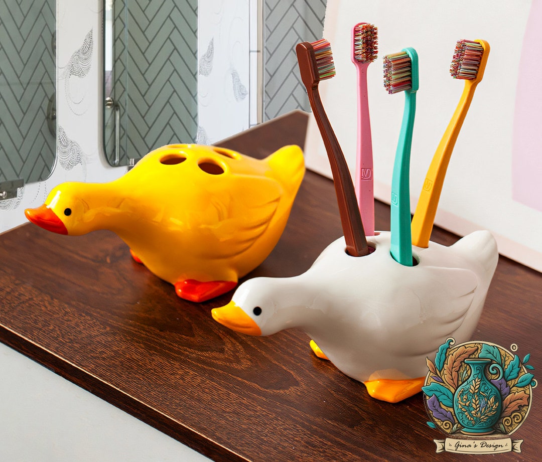 Cute Duck Toothbrush Holder Ceramic Duck Bathroom Etsy