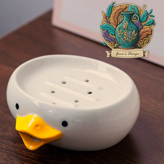 Cute Duck Shaped Soap Dish, Plastic Drain Soap Tray, Self Draining