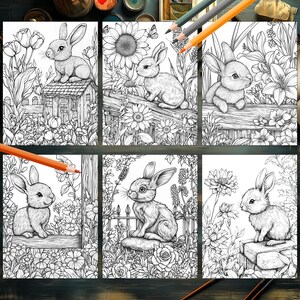 Springtime Baby Bunny and Floral Designs to Color