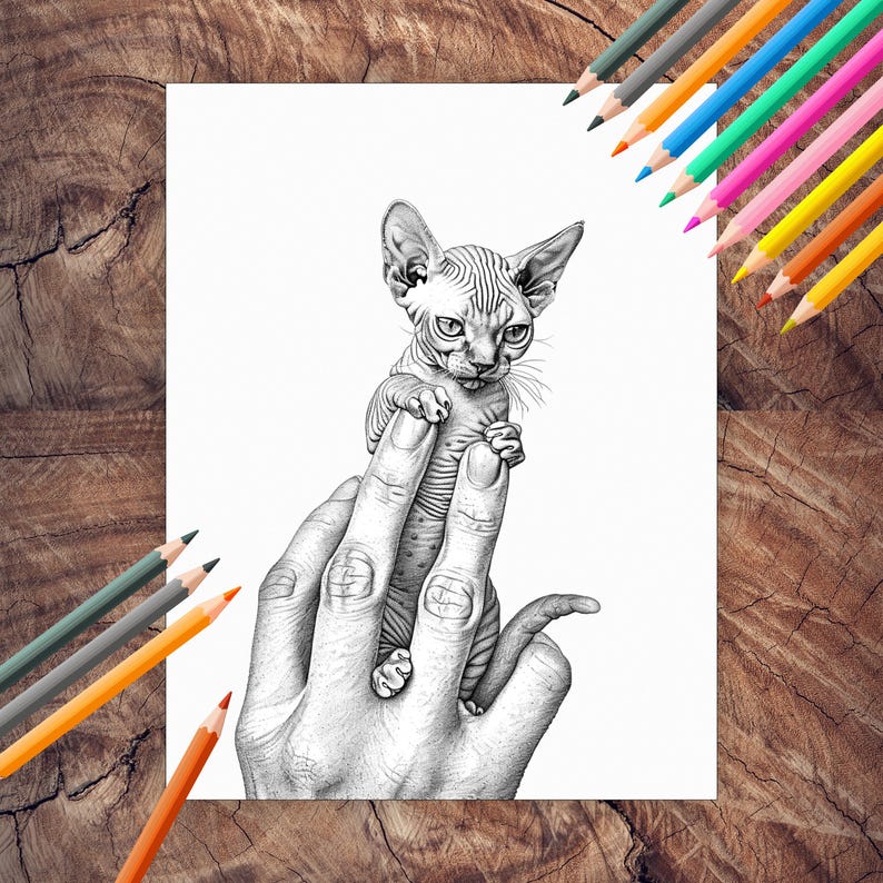 Palm-sized micro kittens coloring book pages