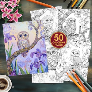 50 Baby Owl Coloring Pages | Printable Cute Animal Art | Fun PDF for Kids | Instant Download | Creative Activity Sheets Bird Coloring Pages