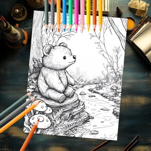 Forest animals coloring book with autumn scenes