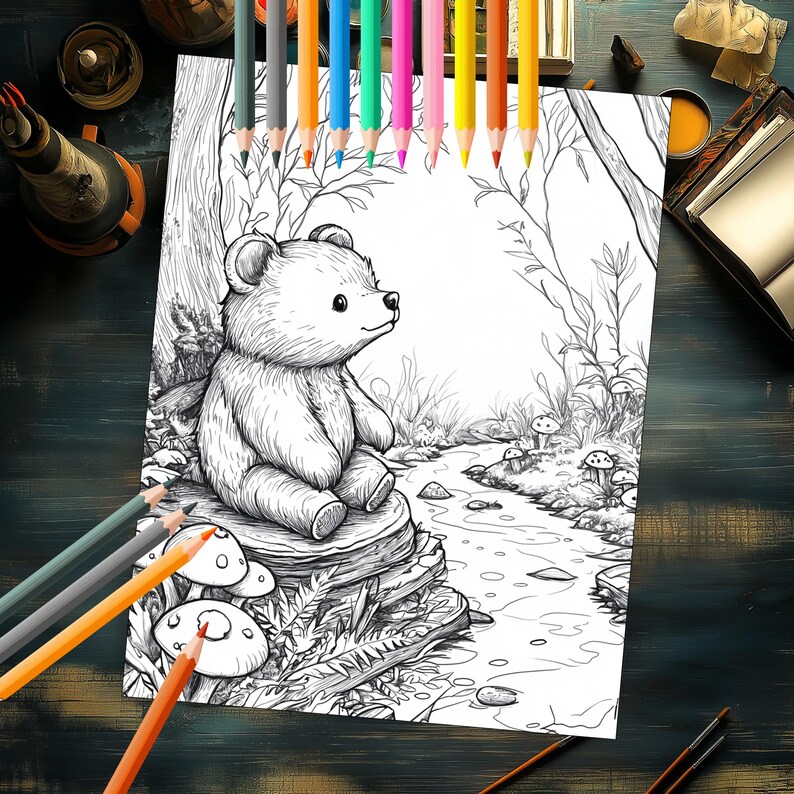 Forest animals coloring book with autumn scenes