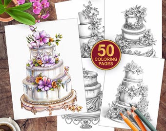 50 pagine da colorare di torte nuziali / libro da colorare di dessert / torta di compleanno da colorare / modelli sorprendenti / download immediato in PDF / colorante alimentare