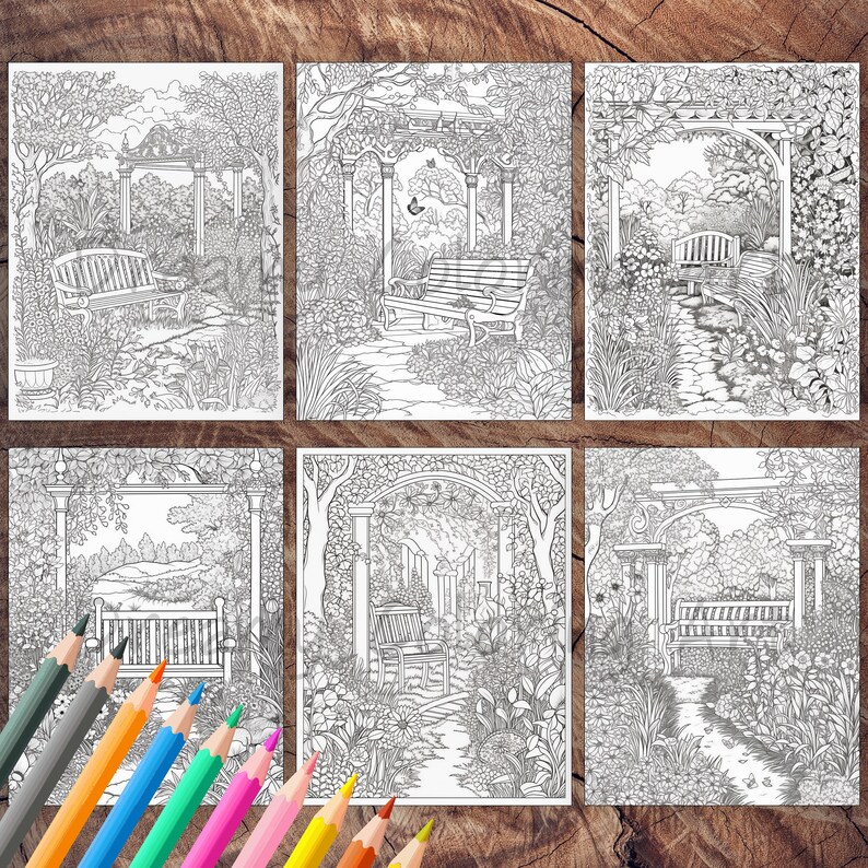 Secret Gardens Coloring Page Book, Instant Download grayscale Coloring