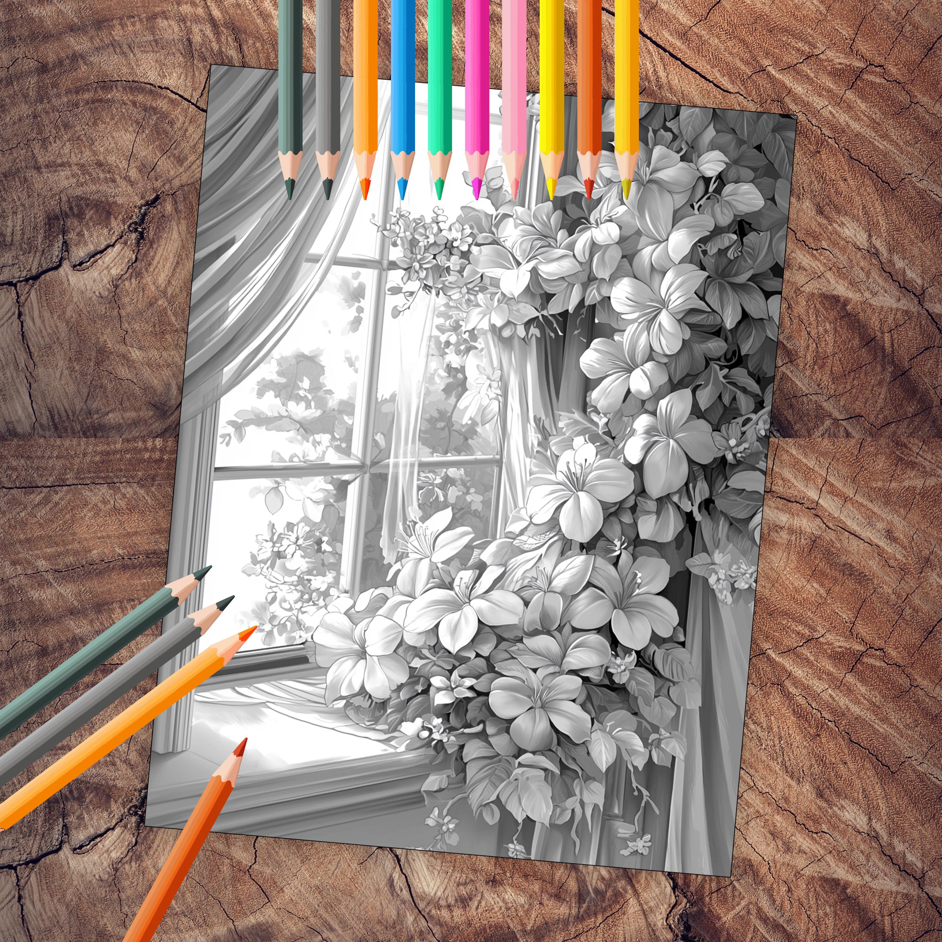 50 Floral Windows Coloring Pages | Beautiful Floral Window Coloring ...