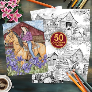 50 Cowgirls Coloring Pages | Digital Download for Kids and Adults | Easy to Color Western Fun | Printable Activity Sheets | Instant Download