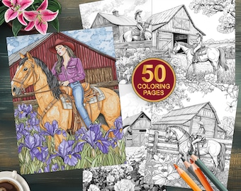 50 kolorowanek z kowbojkami | Pobieranie cyfrowe dla dzieci i dorosłych | Łatwe do pokolorowania zabawy w stylu western | Arkusze aktywności do wydrukowania | Natychmiastowe pobieranie
