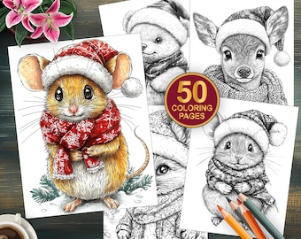 50 Woodland Animals in Winter Clothes | Animal Coloring Pages | Adults + Kids Instant Download | Grayscale Coloring Book | Fun Holiday Art