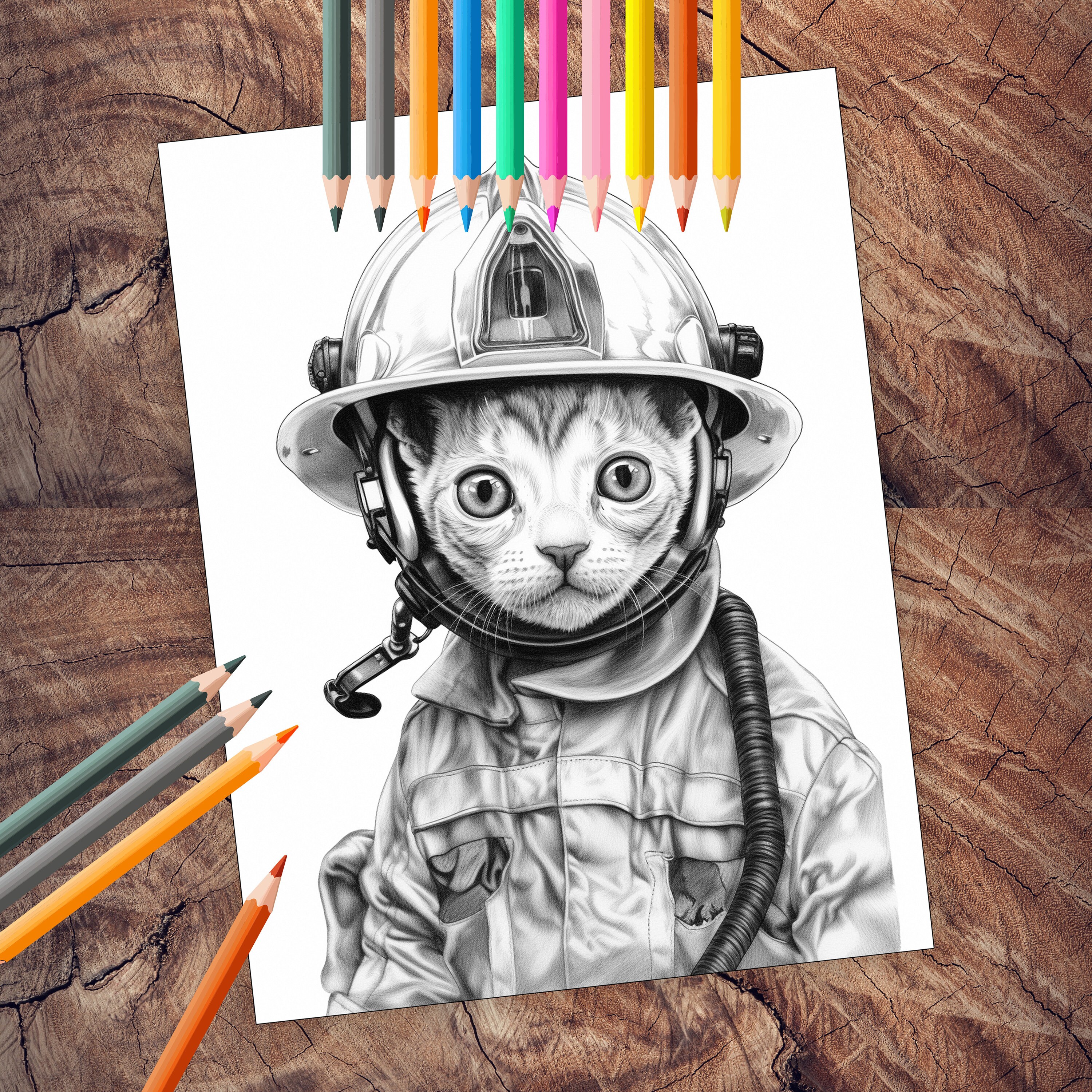 80 Adorable Firefighter Kittens | Cat Coloring Book | Adult Coloring ...