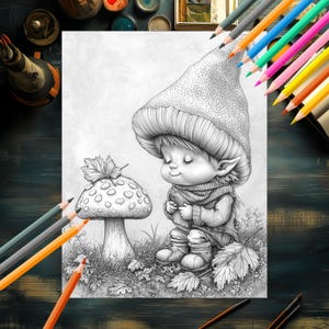 Baby gnomes playing in autumn leaves coloring pages