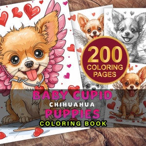 Dogs Coloring Book, Cupid Chihuahua Puppy, Grayscale Coloring Book, Adult and Kids Coloring Book, Instant Download PDF, Dog Coloring Pages