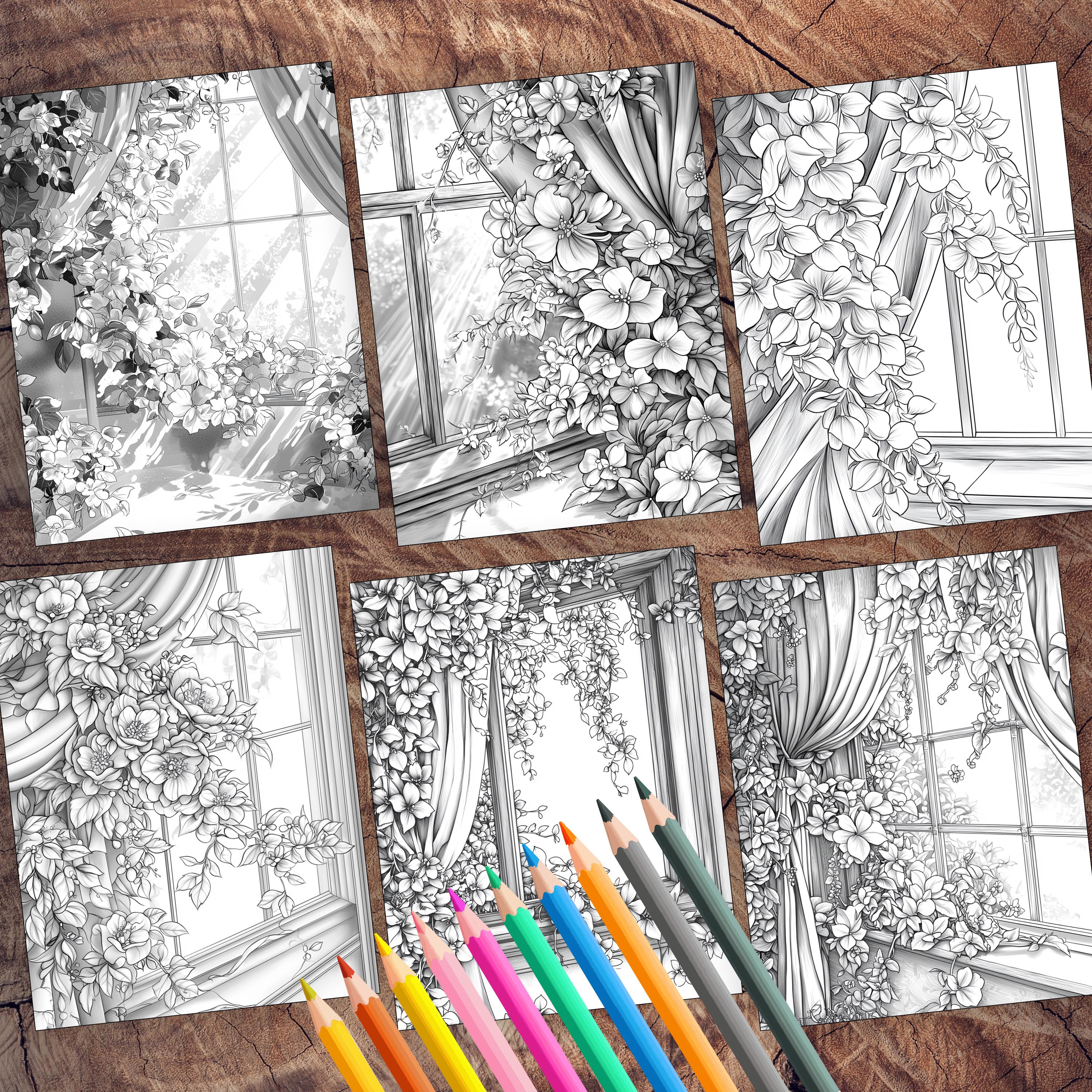 50 Floral Windows Coloring Pages | Beautiful Floral Window Coloring ...
