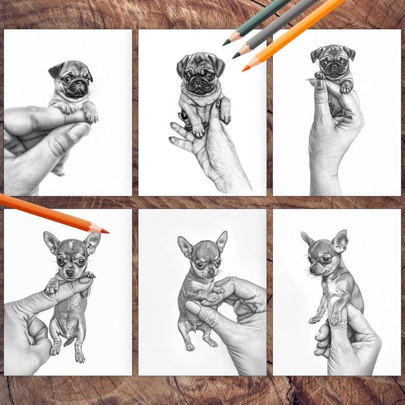 Tiny palm-sized puppies coloring book
