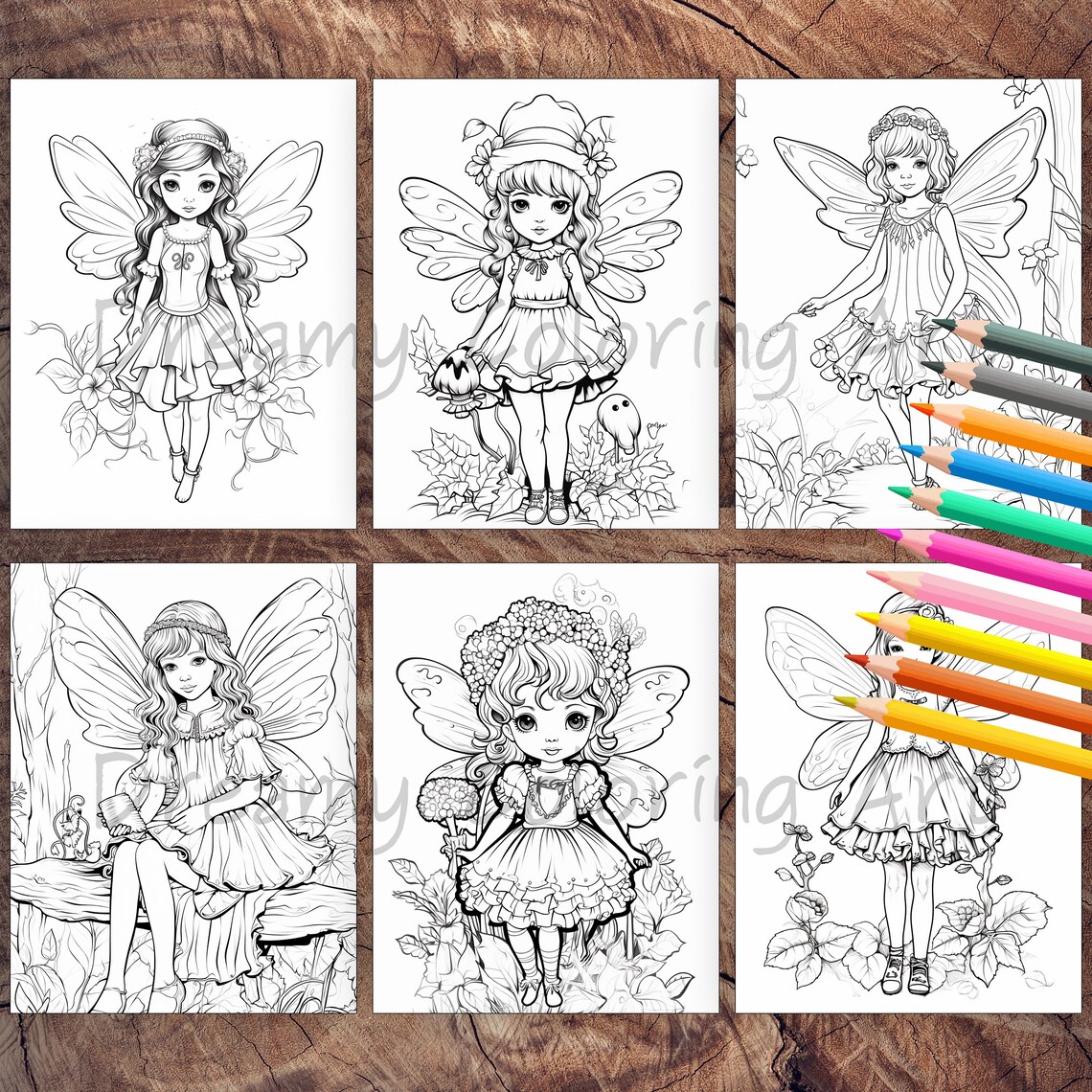 Beautiful Woodland Fairy Coloring Page Book, Grayscale Coloring Book ...