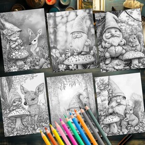Adorable baby gnomes in fall coloring book
