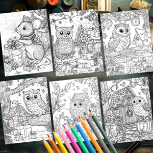 50 Woodland Christmas Animals Coloring Pages | Adults + Kids Instant ...
