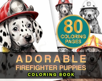 Dog Coloring Book, Firefighter Puppies, Grayscale Coloring Book, Coloring Pages for Adults, Chihuahua Coloring Book, Dog Coloring Pages