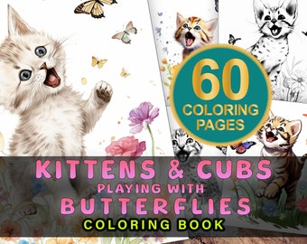 60 Printable Cat Coloring Pages - Fun Activity for Kids & Adults - Instant Download - Perfect for Cat Lovers - Grayscale Coloring Page