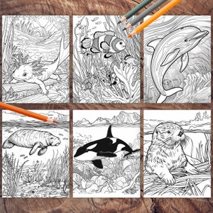 Cute ocean animals coloring book page