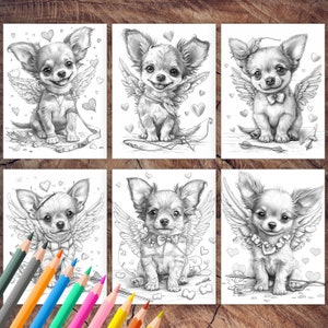 Chihuahua puppy Valentine coloring book page