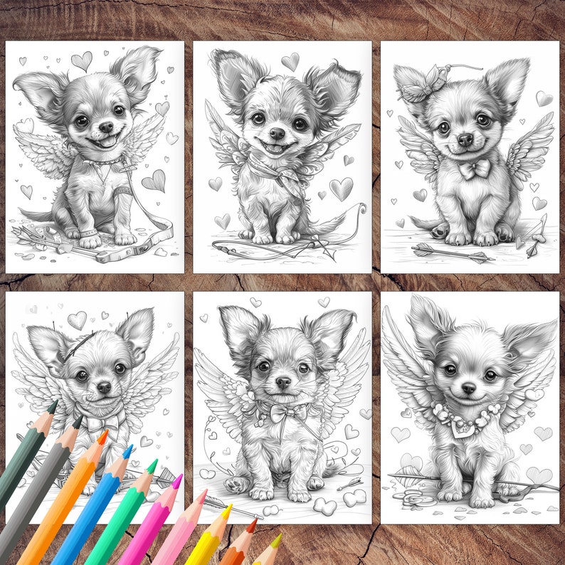Chihuahua puppy Valentine coloring book page