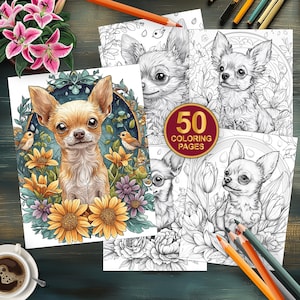 50 Dog Mandala Coloring Pages | Chihuahua Printable Puppy Art | Stress Relief Patterns for Adults | Detailed Puppy Mandala Coloring Book