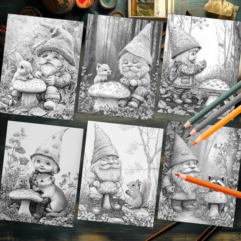 Baby gnomes enjoying fall weather coloring pages