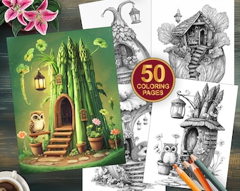 50 Woodland Forest Critters Coloring Pages | Fairy House Coloring Pages | Printable Animal Art for Kids and Adults | Vegetable Coloring Book