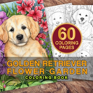 Golden Retriever Coloring Book | Gift For Dog Lover | Instant Printable Pdf | Cute Dog Coloring Page | Adult + Kids Grayscale Coloring Book
