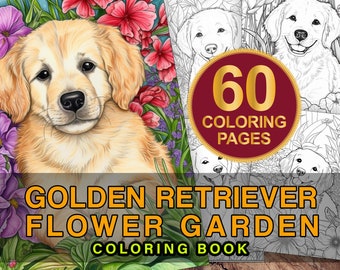 Målarbok för golden retriever | Present till hundälskare | Direkt utskrivbar PDF | Söt hundmålarbild | Målarbok i gråskala för vuxna och barn