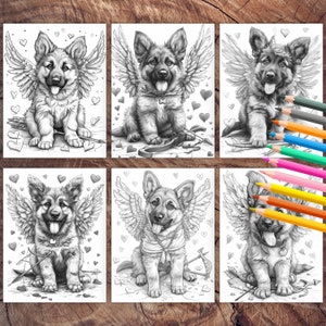 Romantic German Shepherd puppy with wings to color