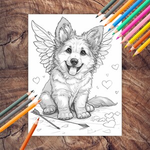 Valentine German Shepherd puppy coloring book