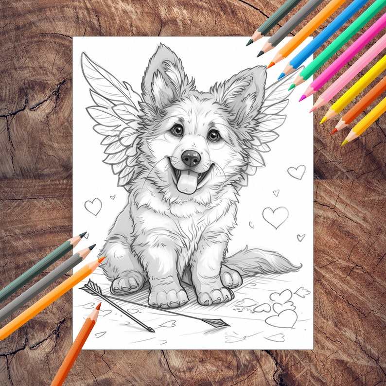 Valentine German Shepherd puppy coloring book