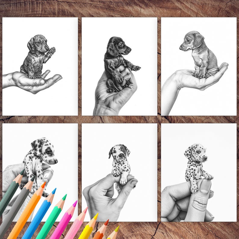 Small micro puppies coloring book