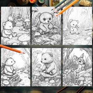 Autumn-themed woodland animals coloring pages