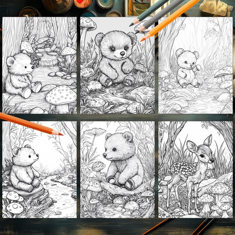 Autumn-themed woodland animals coloring pages