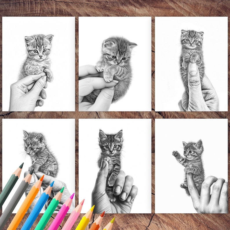 Tiny palm-sized kittens cute coloring book
