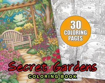 30 Secret Gardens Coloring Page Book |Printable Pdf Flowers Coloring | Coloring Sheets | Cozy Art Print | Coloring Book For Adults Grayscale